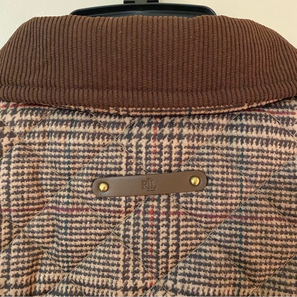 Corduroy-Trim Glen Plaid Quilted Snap Front Jacket - Ralph Lauren - Picture 6 of 14